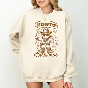 CherryCozy Howdy Christmas Shirt Cute Cowboy Gingerbread Man Design Xmas Shirts For Mom Soft Preshrunk Cotton Classic Fit