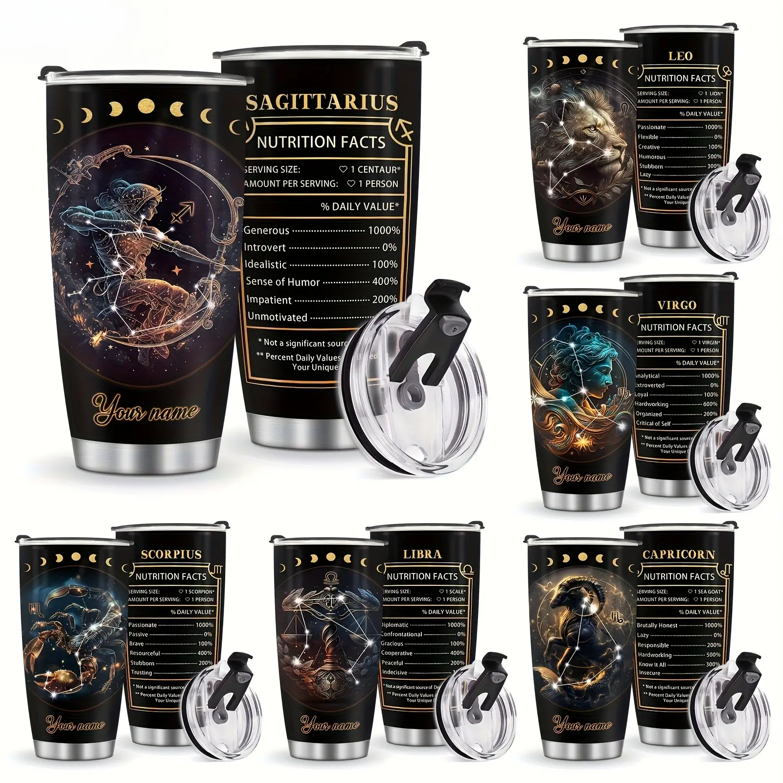 1pc Personalized Constellation Tumbler Birthday Gift Constellation Mug 20oz Zodiac Cup Goth Witchy Tumbler Constellation Cup Mug Gifts Zodiac Gifts for Women Astrology Fans Birthday Mens Gifts water bottle for women cappuccino mug