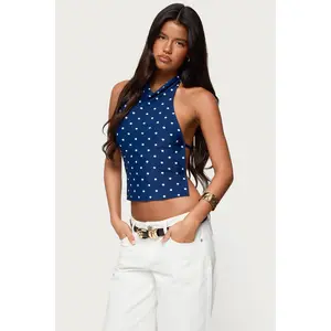 Raiya Polka Dot Backless Halter Top