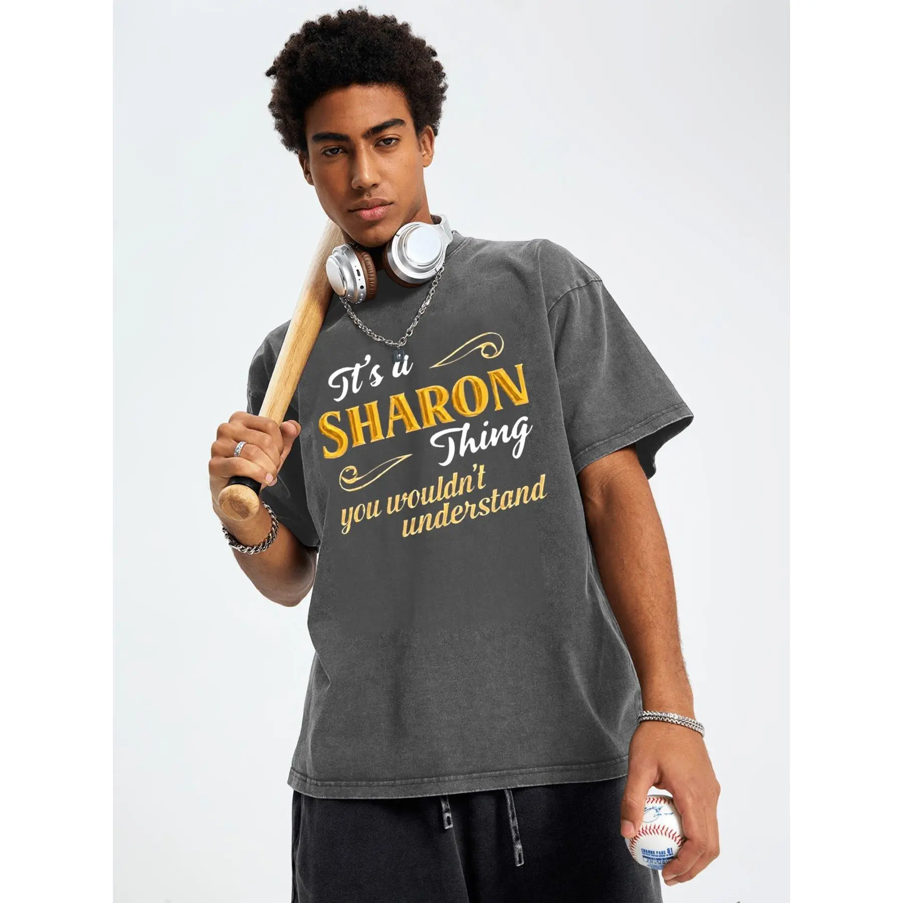 Vintage Washed Cotton Oversized It’s A Sharon Thing Script Graphic Tee, Custom Retro Name Unisex Casual T-Shirt Unisex Streetwear Tee, Great Gift For Men Women