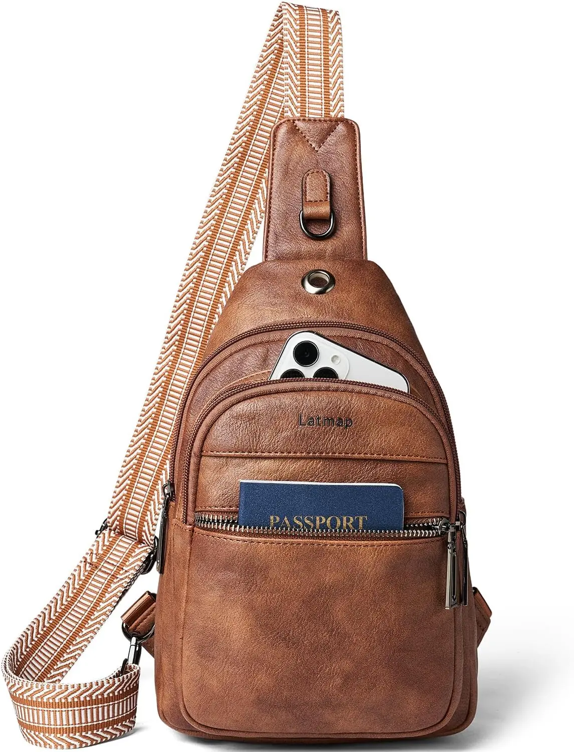 7L Sling Bag For Women Faux Leather Anti Theft Small Casual Daypack Backpack Fanny Pack Crossbody Chest Bags Purse Waterproof Brown