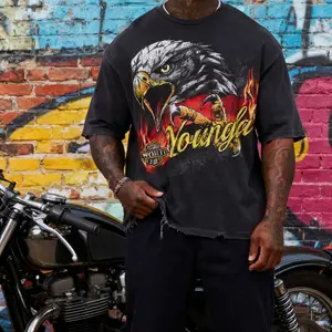 Mens Youngla Eagle Graphic T Shirt Streetwear Premium Oversized Washed Cotton Short Sleeve Crewneck Top For Daily Wear Gym Workout Urban Fashion Biker Gift Street Style