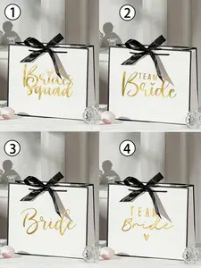 Elegant Bride Floral Gift Bag, Rectangular Ribbon Paper Gift Bag, Foldable Multi-Use Shopping Bag for Parties and Weddings, Perfect for Thank You Gifts and Friendships