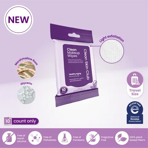 Clean Makeup Wipes Healthy Aging Travel 10ct: Hydrating, Non-Irritating Removal for Normal to Dry Skin