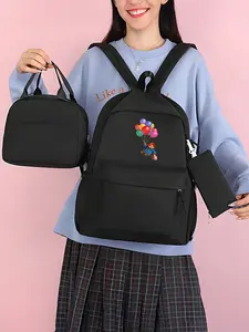 Backpack set with Paddington Bear balloon pattern zipper closure, large capacity, suitable for daily use and New Year gifts