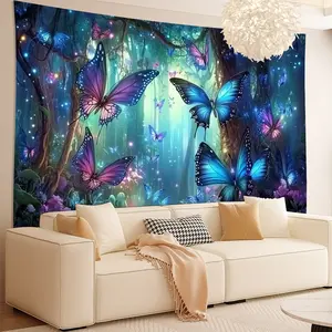 Butterfly Forest Tapestry - A versatile decorative tapestry suitable for use in living rooms, bedrooms, offices and party decorations. A creative gift option.
