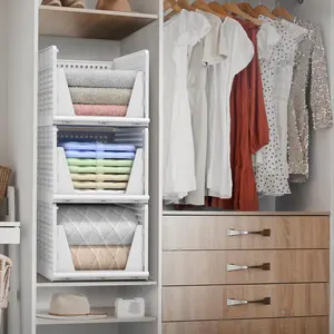 Shelf Organizer - Closet Shelf Organizer for Clothes, Closet, Bathroom, Kitchen, Garage - Plastic Stackable Shelf Organizer Baskets - Open Front Design Under Shelf Organizer Boxes