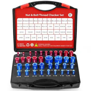 37 count Thread Checker, Nut and Bolt Thread Checker Set with 21 Inch and 16 Metric Box Set Thread Gauge for Standard and Metric Sizes  for Tight Spaces Ideal for Bolt and Nut Size Checkin