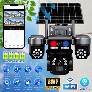 6MP Solar Powered Security Camera, Outdoor WiFi PTZ Triple Lens, Color Night Vision, IP66 Waterproof