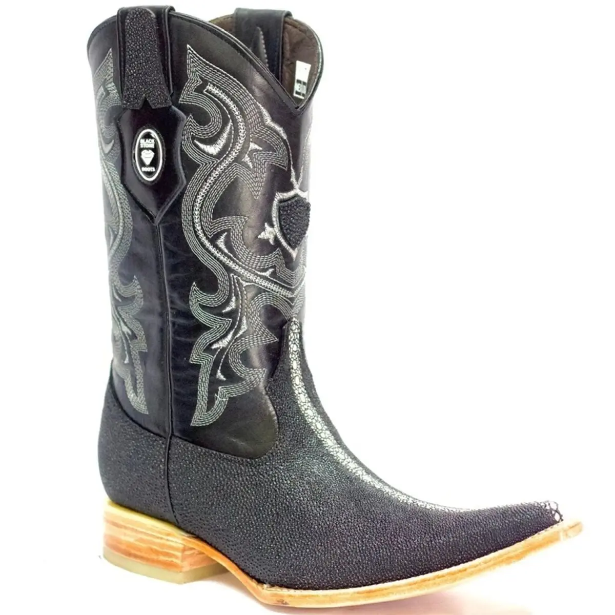 Botas de Mantarraya Perla Completa Grabada 3X Aladino Color Negro DIE-095NEG