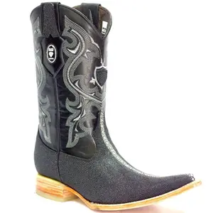 Botas de Mantarraya Perla Completa Grabada 3X Aladino Color Negro DIE-095NEG