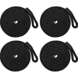 ISURE MARINE 4Pcs Boat Bumper Line Double Braided Nylon Fender Rope 6.5' x 3/8" Boat Fender Lines Inflatable Boat Buoys Strong and Durable Twisted Rope(Black)