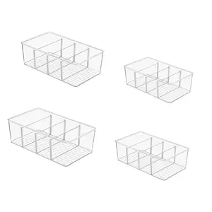 Clear Food Storage Box, 4 Counts/set Multi-grid Food Storage Organizer, Kitchen Storage Box for Snack, Spice Packets, Home Organizer
