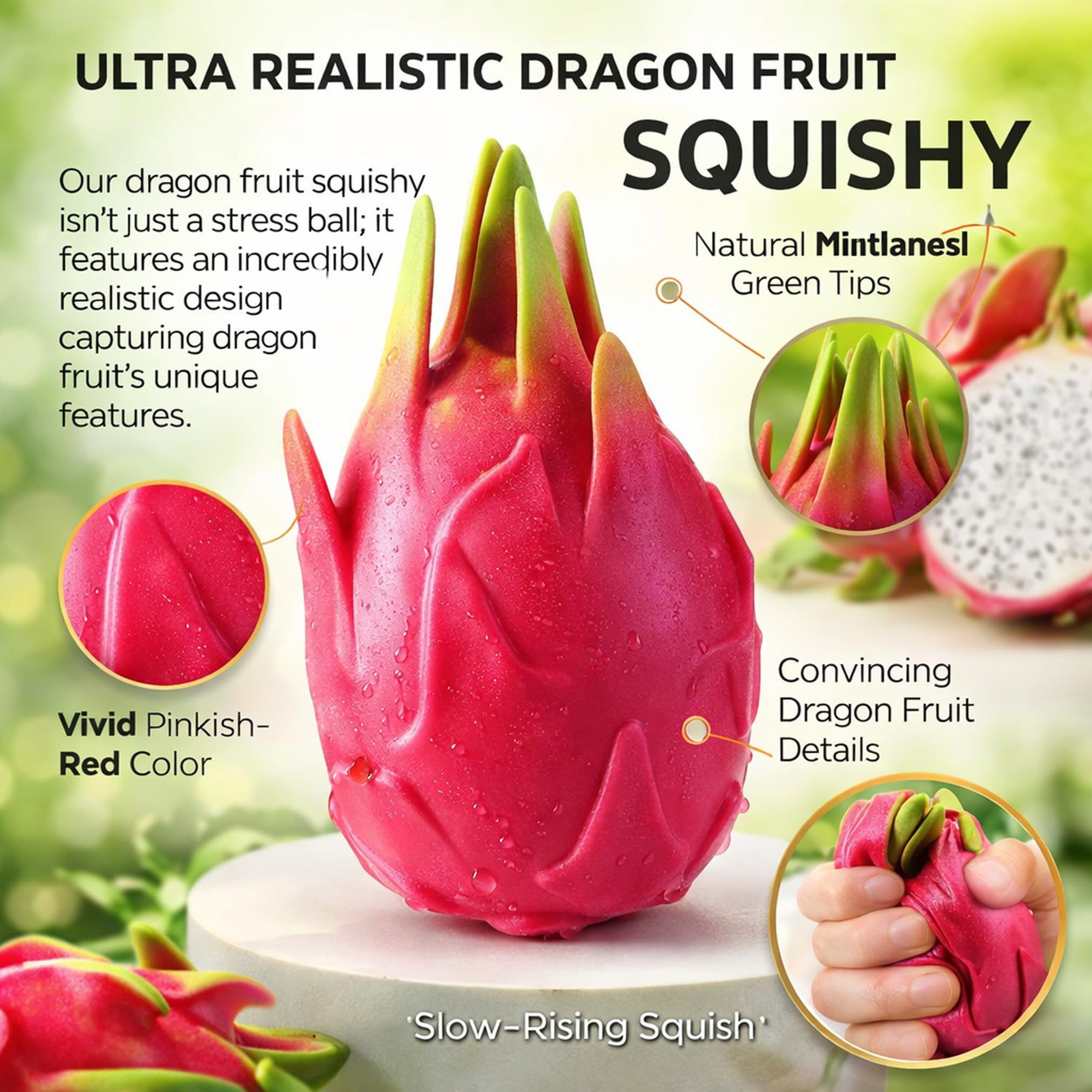 2PCS Dragon Fruit Squishy 2026 New Realistic Fruit Stress Balls Stress Relief Fidget Giant Dragonfruit Squishy Jumbo Slow Rebound for Adults squishies for kids
