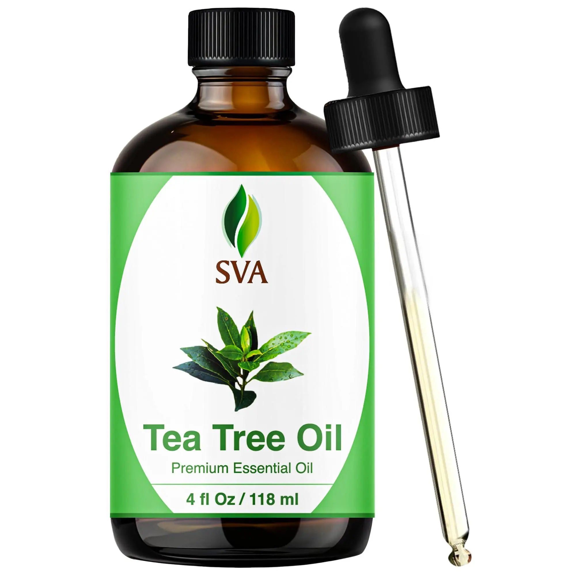 SVA 100% Natural Tea Tree Essential Oil - 4 Fl Oz with Dropper - Therapeutic Wellness & Selfcare Solution for Aromatherapy, Skin Care, Soap Making