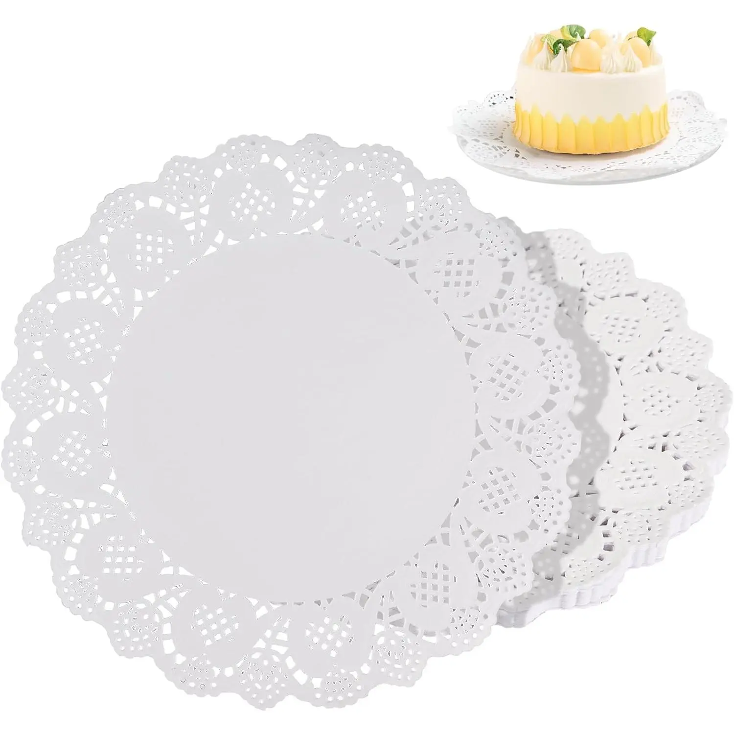 120-Count Disposable White Round Lace Paper Doilies Set, 11.5" Table Decor for Party Wedding - Tray Liners, Coasters, Cake & Fried Food Display Supplies