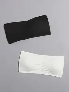2 Packs Seamless Ruched Bandeau Bra Set - Comfortable Strapless Bras for Women, Lightweight and Supportive