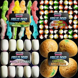 The 4 Pack - Freeze Dried Candy Sample Pack with Freeze Dried Space Sharks, Cosmic Crunchies, Moon Clouds, Caramel Apple Comets Sweet Snack