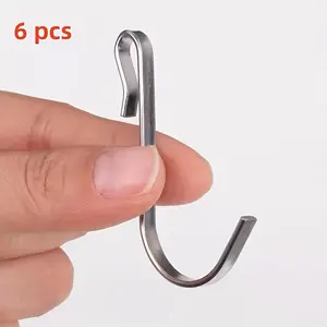 6pcs Heavy-Duty Stainless Steel J-Hooks - Snap-on Clip Hooks for Wire Shelving, Shelves, and Sink Grates - Versatile J-Hook Hangers for Kitchen, Bedroom, and Office Use