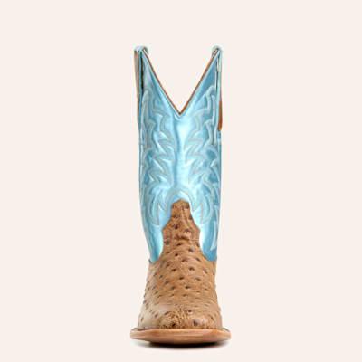 Cavender’s Women’s Endurance  Tan Print and Metallic Blue Wide Square Toe Cowboy Boots