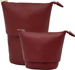 Standup Brush Holder & Travel Makeup Bag - Burgundy