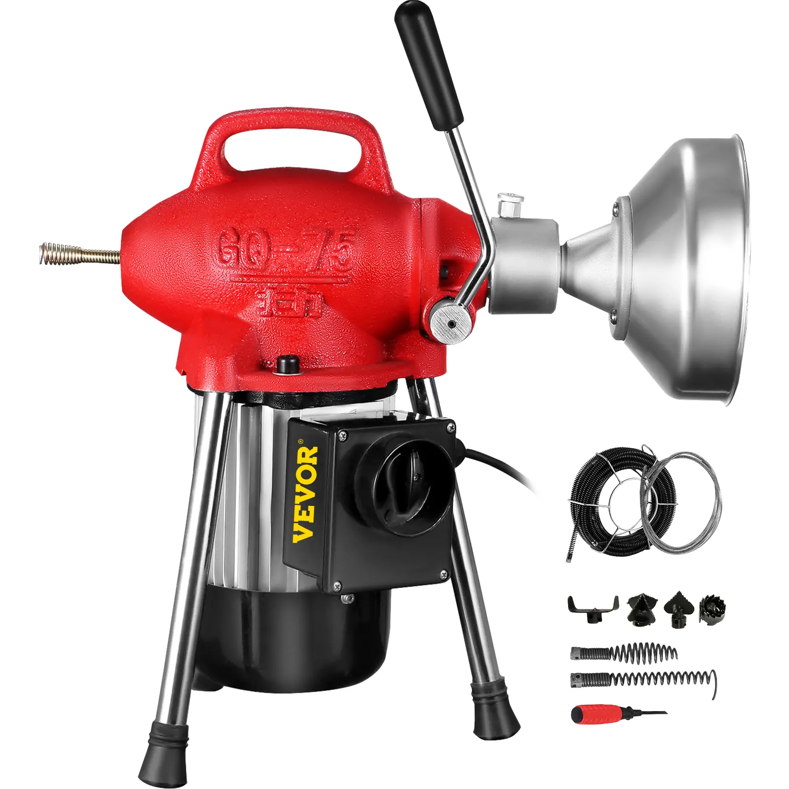Spring new arrivals Drain Cleaner Machine, 500W 3 Cables, Electric Drain Auger for 3/4\" to 4\" Pipes, Power Spin with Autofeed Function & 6 Cutters, Sewer Snake for Toilet, Sewer, Bathroom, Sink and Shower