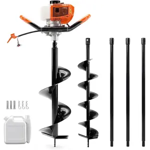 Gas Powered Earth Auger, 52cc 2-Stroke Post Hole Digger with 2 Auger Bits (6" & 10") & 3 Extension Rods, Max Depth 10.5 ft for Fence, Deck, Planting, Anti-Vibration & Steel Frame, EPA Certified