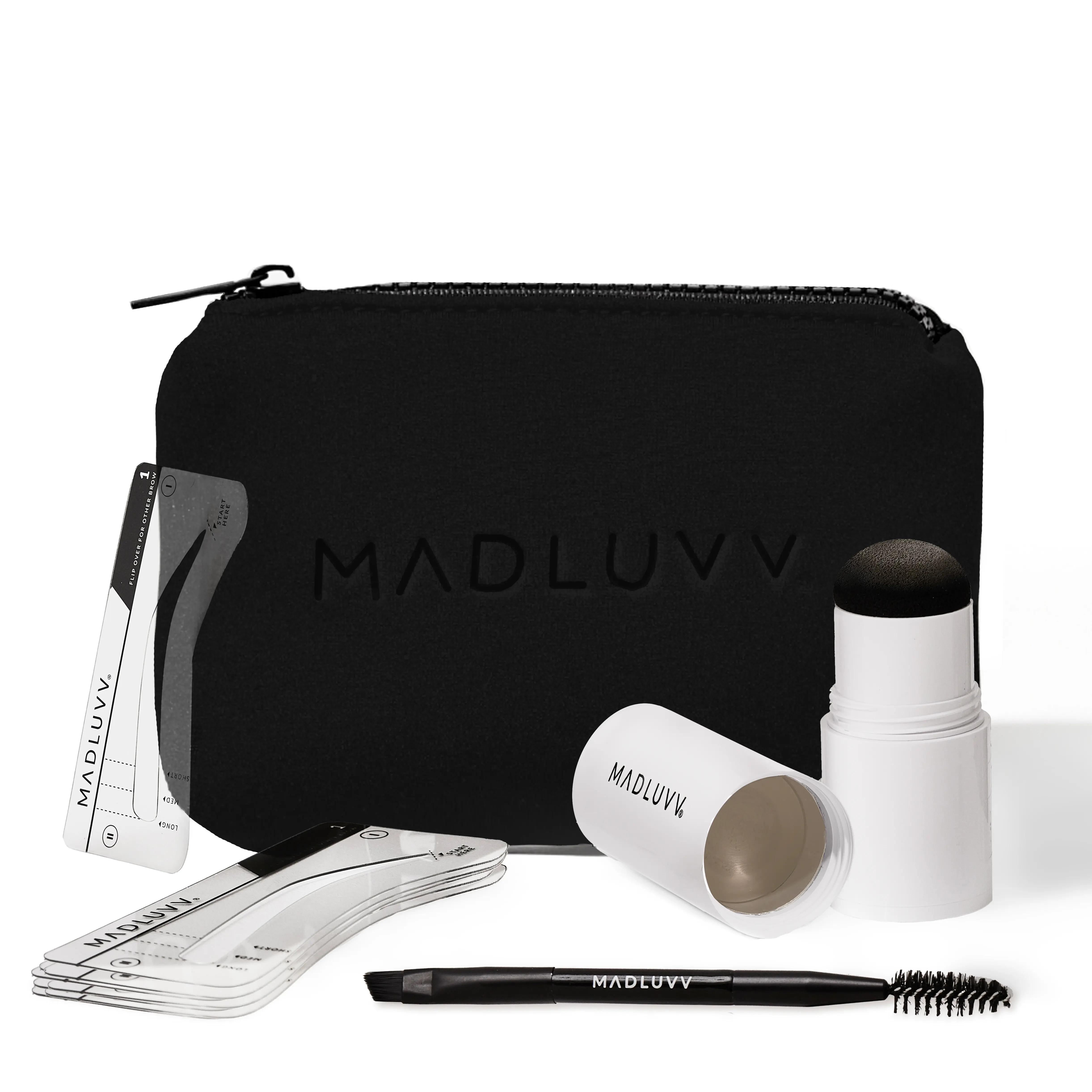 MADLUVV Taupe Brow Stamp Kit - Waterproof Eyebrow Makeup Tool & 9 Stencils for Blonde, Grey, or Light Brown Hair