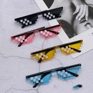 4 Pieces Mosaic Sunglasses for Men and Women, Pixel Style Party Glasses with Durable Plastic Frame, Ideal for Graduation and Festive Celebrations, Party Accessories, Party Supplies