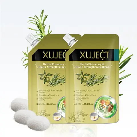 XUJECT Herbal Rosemary & Biotin Strengthening Shampoo 300ml Winter Hair Care for Thicker Healthier Hair with Ginseng Ginger Jojoba Oil Gentle Daily Use Buy 1 Get 1 Free Hair Thickening Conditioner Moisturizing