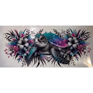 Sea Turtle Floral UV DTF Wrap | Ocean Tumbler Decal | Aesthetic Beach Cup Wrap | 20oz Skinny