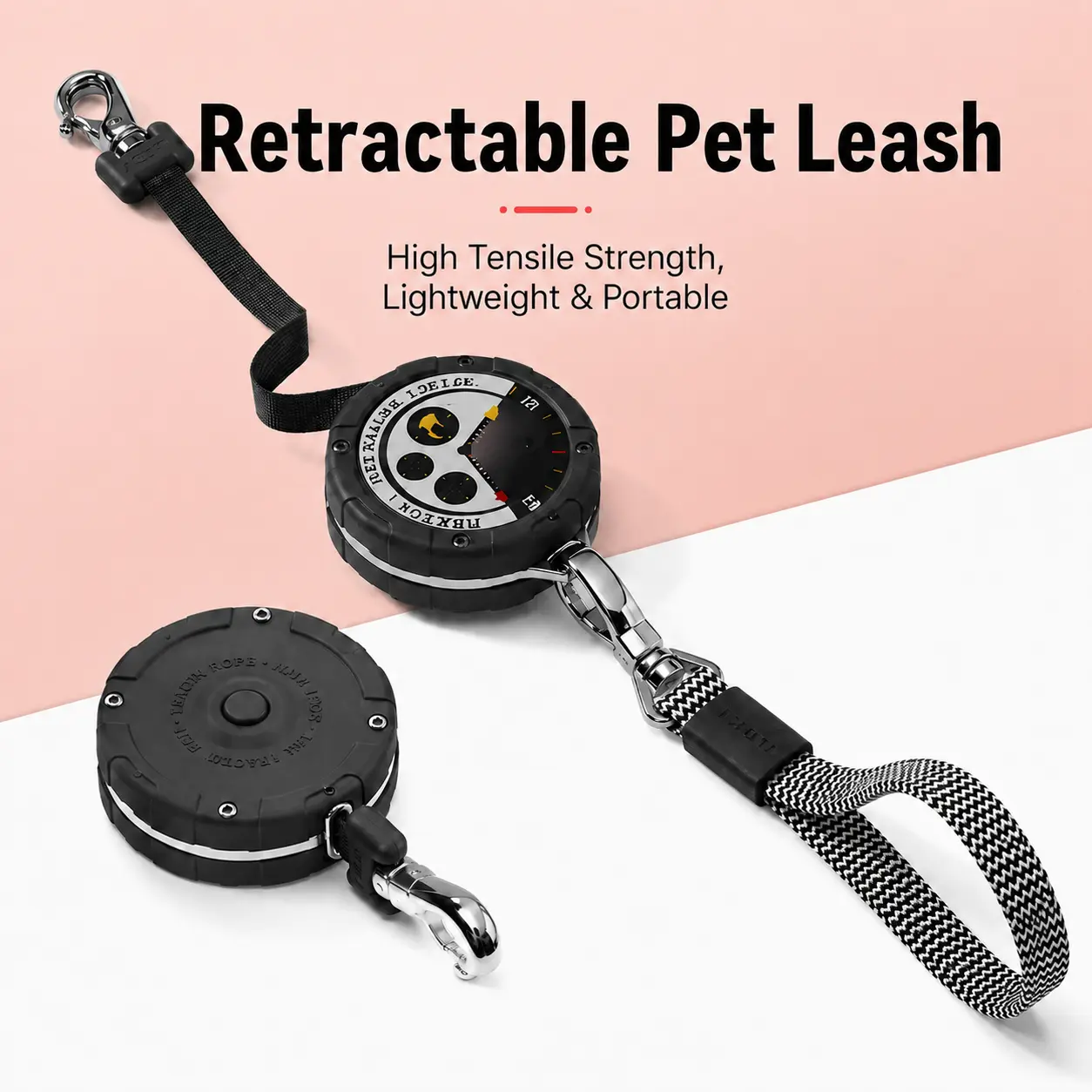 Lightweight Retractable Dog Leash - Portable, Cute Pet Lead with Reinforced Metal Clip, Durable Housing, Quick-Retract Storage for Vet Visits, Grooming Trips, Metal Clips
