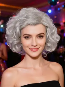 Grandma Wig Mixed Curling Style for Mom Family, Perfect for Halloween & Theater Role Playing, Comfortable Daily Wear