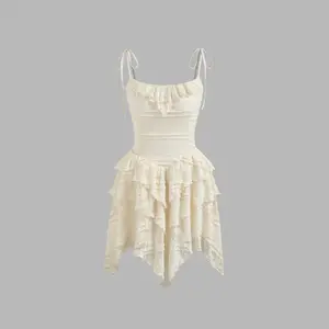 Cider [size 0-10] Lace Square Neck Layered Knotted Mini Dress