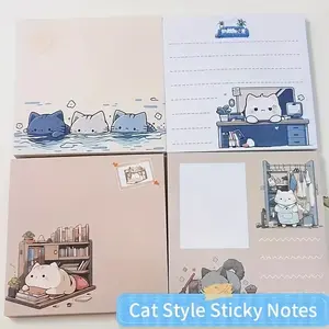 Cute Cartoon Cat Sticky Notes, 4 Books/200pcs, Adorable Memo Stickers, Book Reading Stickers, Diary Materials Book, Office Stationery Supplies