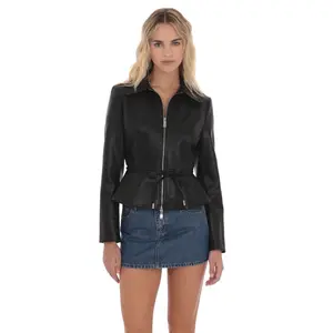 Belted Faux Leather Jacket in Black