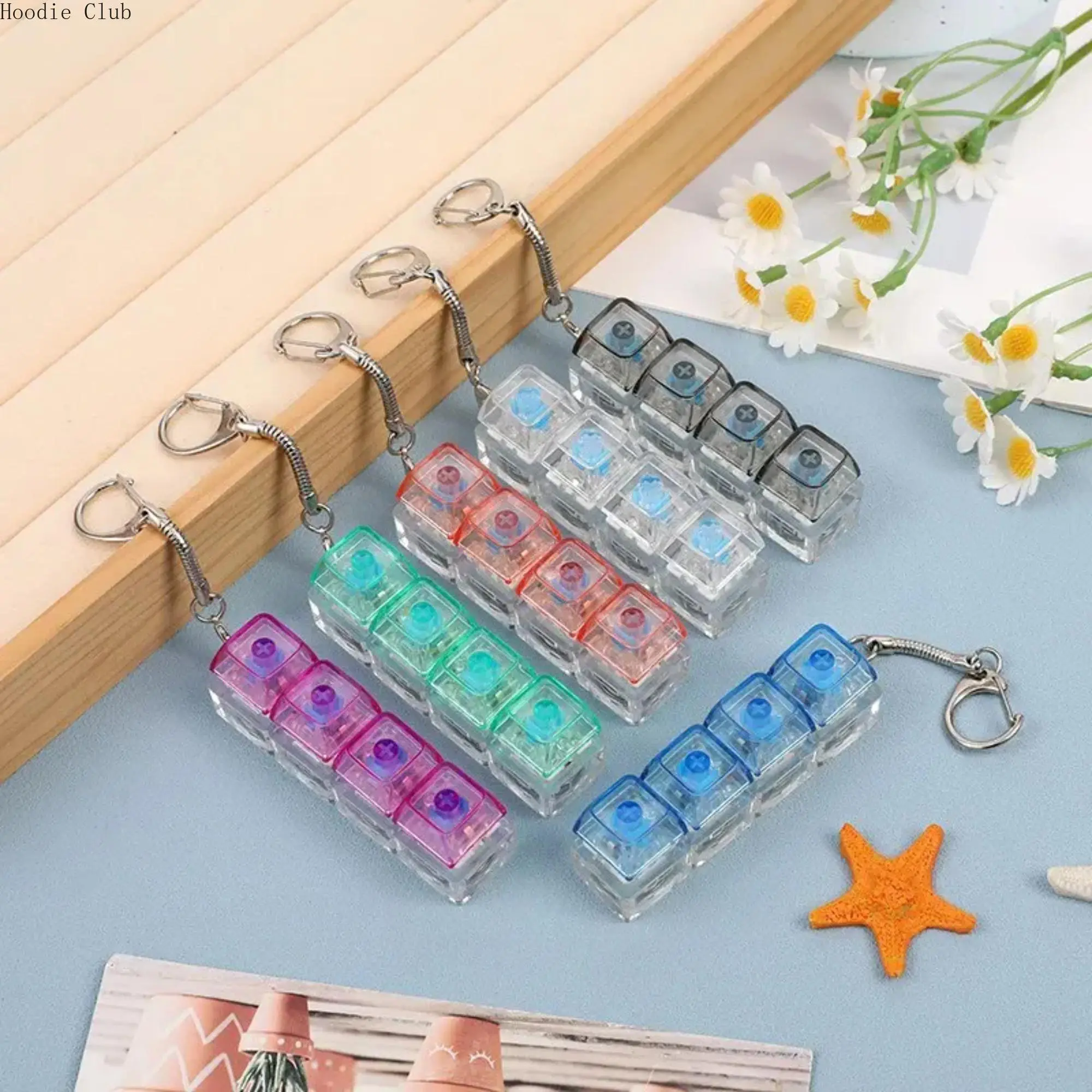 Transparent Mechanical Bag Charm and Fidget Keychain, Versatile Stress Relief Gadget with Clickable Backlit Switch