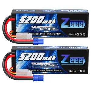 Zeee 7.4V 2S Lipo Battery 5200mAh 80C Hard Case Battery with EC3 Plug for 1/8 1/10 RC Vehicles Car RC Buggy Truggy RC Airplane Drone(2 Pack) kraton  products Lipo Battery Pack for RC Vehicles mobil  remote  control kid boy