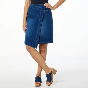 Colleen Lopez Stretch Denim Faux Wrap Skirt with Belt