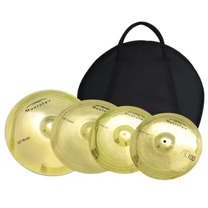 14" Hi-Hat 16" Crash 20" Ride Cymbal Set with Carrying Bag, Professional Drum Cymbal Pack, Bright Gold Finish for Beginner & Intermediate Drummers