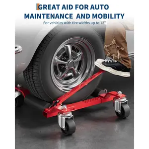 Heavy Duty Car Wheel Dolly Jack Set of 4  Foot Pedal for Easy Vehicle Positioning, Tire Maintenance, Auto Repair 1,500 lbs Capacity Each – Hydraulic & Mechanical Lift – Red