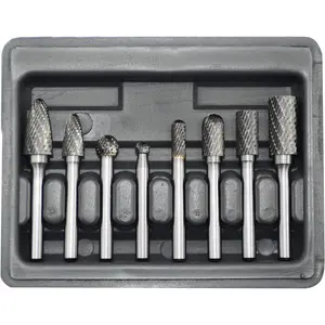 Carbide Burr Set 8 count with 1/4''Shank Double Cut Solid Power s Tungsten Carbide Rotary Files Bits for   Metal  Carving Engraving Polishing Drilling Grinding Milling