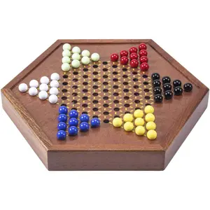 12.5 Inch Wooden Chinese Checkers Board Game with Storage Drawer | 60 Colorful Acrylic Marbles +12 Spare Marbles, Classic Strategy Family Game for Kids Adults Party Night