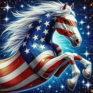 Patriotic American Flag Horse Diamond Painting Kit, 5D Full Drill Round & Square Rhinestone Cross Stitch, Magical Sparkly Starry Background, USA Flag & Horse Art, Independence Day Home Decor Gift