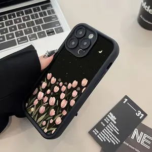 New TPU Thickened Anti-fall Mobile Phone Case with Moon Tulip Pattern Suitable for 11/12/13/14/12 Pro Max/14 Pro/15/X/XR/7/8 Plus and other Apple Models. Elegant and Fashionable, Anti-fouling and Dirt-resistant