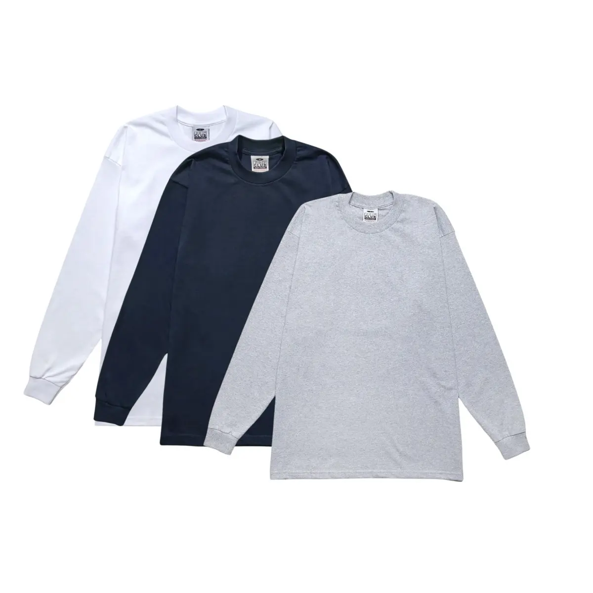 PROCLUB Men's Cotton Long Sleeve Round Neck Uniform T-Shirts - 3-Pack Male Clothing Everyday Wear Tops