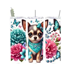 Chihuahua and Flowers 20oz Stainless Steel Tumbler Beverage Drinkware