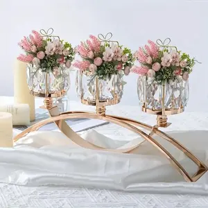 1pc 3-arms Elegant Metal Candle Holders with Crystal Bowl Tea Light Holders, Romantic Table Centerpiece Decoration, Oil Polished Surface, Perfect for Wedding, Party and Home Decor