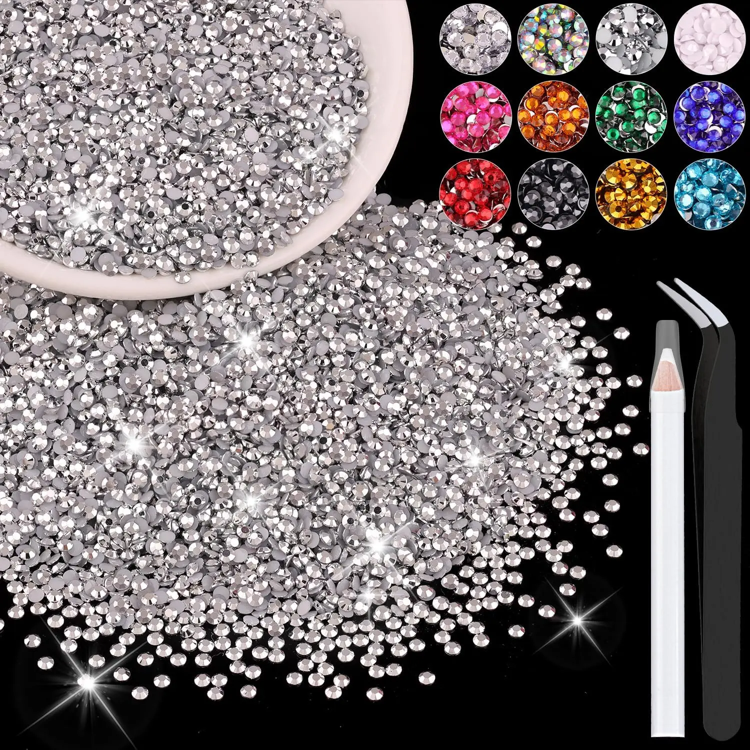 5000PCS 3mm Silver Flatback Glitter Resin Rhinestones Bulk - DIY Nail Art Decoration Supplies, Crafts, Tumbler & Shoes Accessories, Diy Nails Art, Nail Decoration Supplies