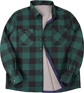 Men’s Long Sleeve Shirts- Thermal Work Padded Warm Shirts Quilted Lined Flannel Heavyweight Plaid Fleece Shirt